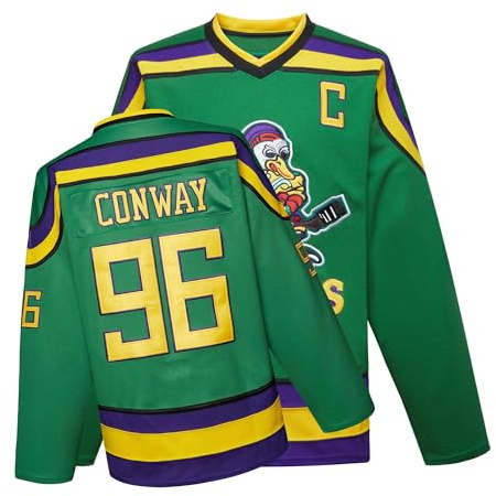 Mighty Ducks Jersey Movie Eishockey Trikot S-L Charlie Conway mit Jugendgröße 90er Jahre Hip-Hop Party Outfits für Kinder, #96 Grün, M
