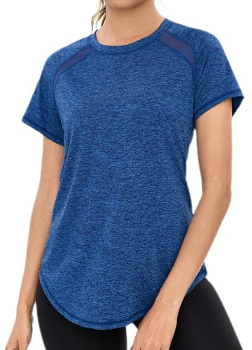 Gyabnw Gym Tops for Women Yoga Running Wear Tee Shirts Moisture Wicking Athletic Fitness Tee Exercise Sports Tops Cobalt Blue