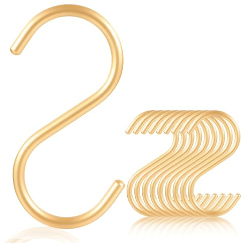 SIAMESE Aluminum S Hooks for Hanging, Gold Utility S Typed Hooks for Hanging Plant Shower Curtain Hooks Pot Rack Pan Mug Hanger, Stainless Steel Hooks Metal Heavy Duty Hanging Hooks 10 Pcs (Gold)