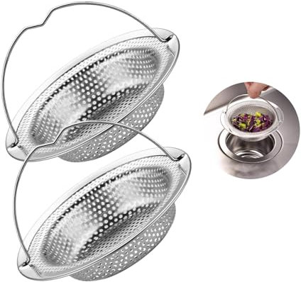 Yesimola2 Piezas colador para Fregadero de Cocina, Colador Fregadero Acero Inoxidable con asa,Filtro de Drenaje de Fregadero para Evitar Obstrucciones, Fregadero de Cocina (11 x 8 x 2cm)