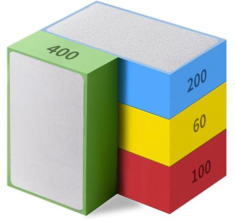 Houkary 4 Pcs Hand Diamond Polishing Pads Tile Polishing Pad Porcelain Sanding Blocks Glass Polishing Kit for Concrete Stone Granite Marble Porcelain Tile Ceramic 60# 100# 200# 400#