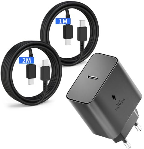 45W USB C Caricatore Caricabatterie Rapido Caricabatterie Sumsamg Veloce con 1M+2M Cavo per Samsung Galaxy S25 S24 S23 S23+ /S23 Ultra /S22/S21/S20/Note20/A73/A53/S10 Tipo C Spina Ricarica Adattatore
