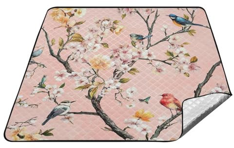 voucong Florals Orchidee, Kirschblüten, Vögel, rosa, sandabweisend, Stranddecke, groß, Picknick, faltbare Matte für Familie