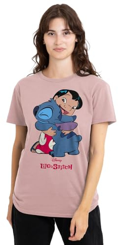 Lilo and Stitch Lilo Stitch 90s Hug Ladies T Shirt, Pink Camisa Mujer (Pack de 1)