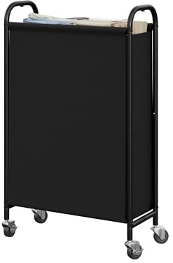GRANNY SAYS 80L Slim Laundry Hamper with Wheels, Fabric Rolling Laundry Basket, Narrow Clothes Organiser, Tall Hamper for Closet Washing Room Bathroom, Black