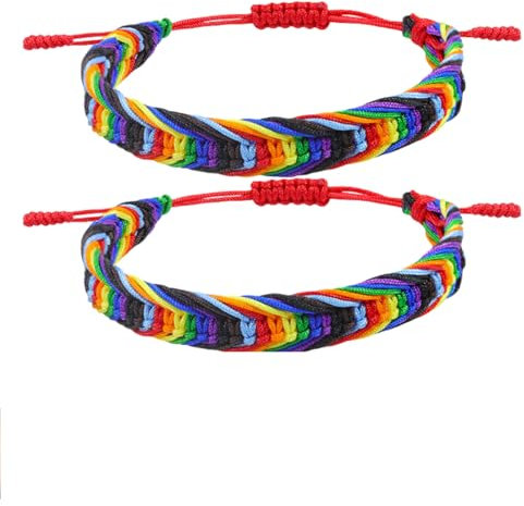2 Stück Regenbogen Armband,LGBTQ Armband Pride Armbander Bunt,Boho Freundschaftsarmbänder Stoffarmband Fußband,Pride Bracelet Tibetisches Glücksarmband Herren,Surferarmband Damen Fußketten für Frauen