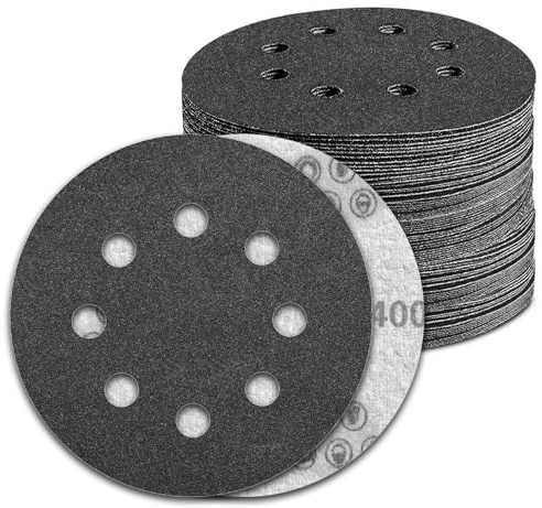 KONGMING 100 PCS 125mm Wet Dry Sanding Discs 400 Grit 8 Hole | Hook and Loop Silicon Carbide Sandpaper Random Orbital Sander Wood Metal Auto Polishing