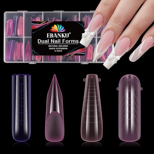EBANKU 96PCS Poly Gel Nail Forms, Reusable Dual Forms for Polygel Multicolor Matte Stiletto Almond Square Nail Mold Acrylic Extension Tool for Home Salon Manicure