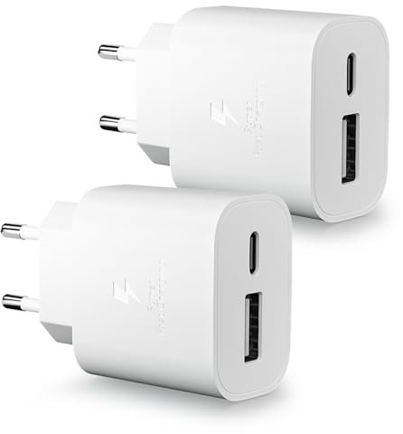 2 Pièces Chargeur USB C, 25W 2 Port Prise USB-A & USB-C Chargeur Rapide Adaptateur Type C Secteur pour Apple iPhone 16/15/14/13/12/11/Pro/Max X XS XR 8 7 6S Plus Mini SE, iPad, Samsung Téléphones