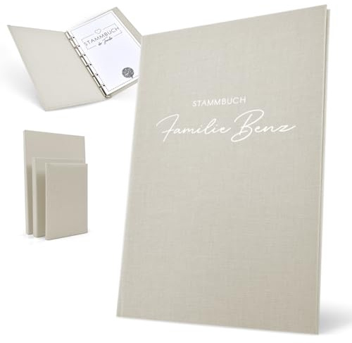 Hochzeitideal Stammbuch 'Serie 311' A5 Creme | Handgefertigt aus Buchbinderleinen 23x19,5 cm | 4-Ring-Mechanik mit 3 Klarsichthüllen | personalisierbar | inkl. Einleger & Erinnerungsseiten