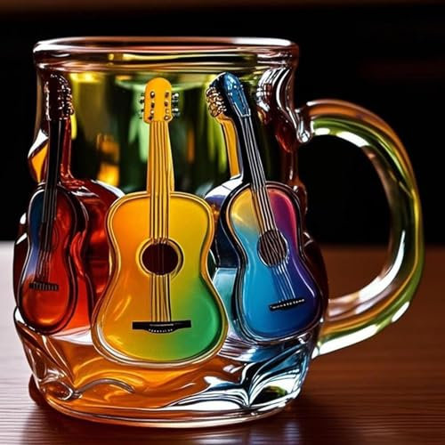 Guitar Art Mug - Novelty Music Themed Mug - Novelty Guitar Pattern Mugs, Music Lover Gift for Teachers Musicians Guitarist