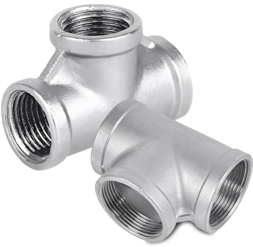 2 Stück 304 Edelstahl T-Stück 1/2 Zoll, G1/2 IG/IG/IG T-Stück 90° | 1/2 BSP Innengewinde T förmig 3 Wege, DN15 T-Stücks Wasseranschluss, Edelstahl T Rohrfittings für Wasser/Öl/Gas