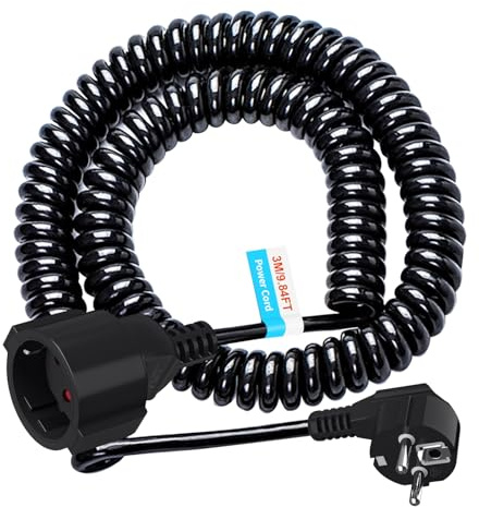 3M Schuko Verlängerungskabel, Schutzkontakt Spiralleitung dehnbar bis 3M Max, IP20 Verlängerungsleitung (230V/16 A), Spiralkabel 3 x 1,0 mm² mit Schuko Stecker & Kupplung, Weiß