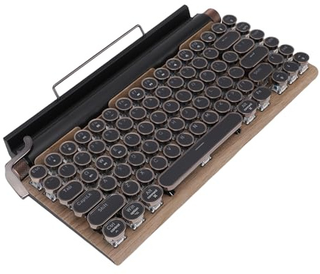 Gugxiom Clavier de Jeu Mécanique de Typewriter Rétro, Clavier D'Ordinateur de Style Vintage avec Touchés Ronds, Bluetooth sans Fil et câblé / 2.4g, Rétro-éclairage RVB, pour PC / (Couleur du Bois)