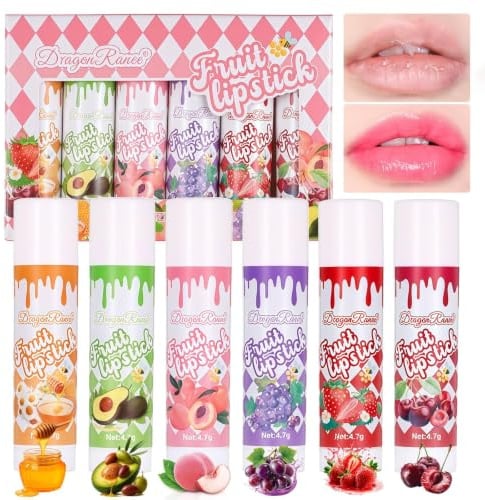 Prreal 6 Pieces Fruit Flavored Lip Balm Set | Moisturising Lip Balms with Honey, Waterproof Lipstick for Repair Dry Lips Care, Hydrating Lip Sleeping Mask