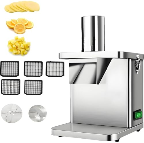 AiODiO Hachoir Automatique pour Fruits et légumes, Coupe électrique en Cubes en Acier Inoxydable, avec Lames et moules à dés de 6/8/10/12/15 mm, pour Usage Domestique/Commercial. 220v