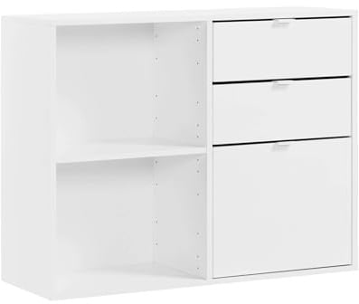 mokebo Aktenregal 'Der Verstauer' (108x35 cm) Made in Germany aus Holz in Weiß, Würfelregal, Bücherregal, Raumteiler Regal mit Schubladen & Fächern fürs Büro, Arbeitszimmer oder Kinderzimmer