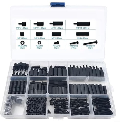 Shophubio Nylon Hex Spacer Standoffs 350PCS Black Plastic Standoff Kit with Hexagonal Spacers for PCB, Motherboard, Robots and Drones - Unthreaded Spacers