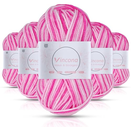 Vincona Häkelgarn，5x50 g Wolle zum Häkeln，Bunt Farbverlauf Acrylgarn zum Häkeln，Wolle zum Häkeln und Stricken, Handstrickgarnsets Geeignet zum Stricken von Puppen, Pullovern, Schals, Mützen33