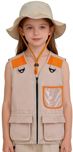 Kit Explorateur Pour Enfant | avec Chapeau Tenue Légère | Gilet de Camping Déguisement Explorateur Enfant - Pour Garçons Et Filles Randonnée Pêche Camping Exploration Parc Et Jardin Aventures En Plein