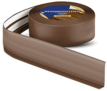 DQ-PP WEICHSOCKELLEISTE | 5m | dunkelbraun | 50x15mm | PVC | selbstklebend | Knickwinkel Fussleisten Gummileiste Sockelleiste Winkelprofil Abschlussleiste Bodenleiste