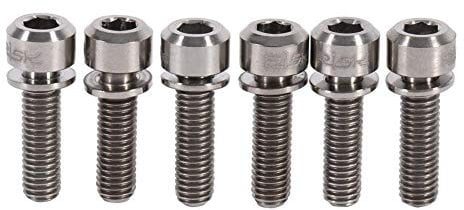 Bicycle Stem Bolts, Titanium Alloy M5 x 18mm Bike Stem Screw with Washers Set for MTB/Mountain Bike/Road Bicycle Bicycle Stem, Pack of 6 (Titanium)