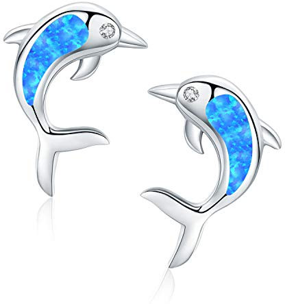 TANGPOET Delfin Ohrstecker Ohrringe Mädchen Opal Ohrringe Silber 925 Kinder Delfine Schmuck Valentinstag Weihnachten Geschenke für Kinder Frauen Damen