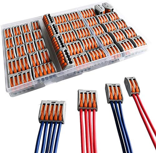 Connecteurs de Fil de Câble électriques Compacts kit, Bornes de Connexion Automatique, Rapide, 14pcs 2 entrées, 14pcs 3 entrées,10pcs 4 entrées, 8pcs 5 entrées, Cuivre