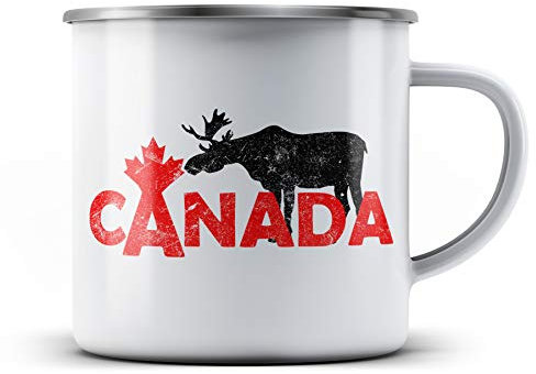 Ma2ca® Canada Elch Hirsch Kanada Emailletasse Campingbecher Tasse Emaillebecher Kindertasse Becher-Weiss