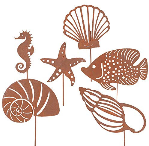UNUS Gartenstecker Rost Muscheln Fische Seestern im 6er Set