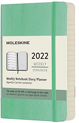 Moleskine Monatskalender 2022, 12 Monate Monatsnotizkalender, Notizbuch mit weichem Einband, Format Pocket 9 x 14 cm, Farbe eisgrün, 128 Seiten