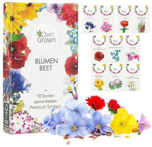 Blumen Samen für Garten und Balkon: 10 Sorten Premium Blumensamen Tütchen als Pflanzensamen Set – Balkonblumen Samen – Wildblumensamen Saatgut Balkon und Samen Garten – Blumensamen Balkon von OwnGrown