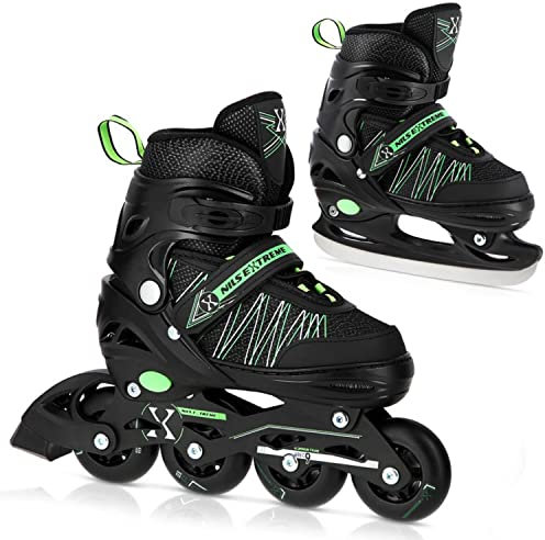 Nils Extreme Rollschuhe 2in1 - Schlittschuhe Erwachsene - Inliner Erwachsene - Rollschuhe - Eislaufschuhe Erwachsene – Inline Skates 39-42 - Verstellbare Grün - Modell NH11912 A