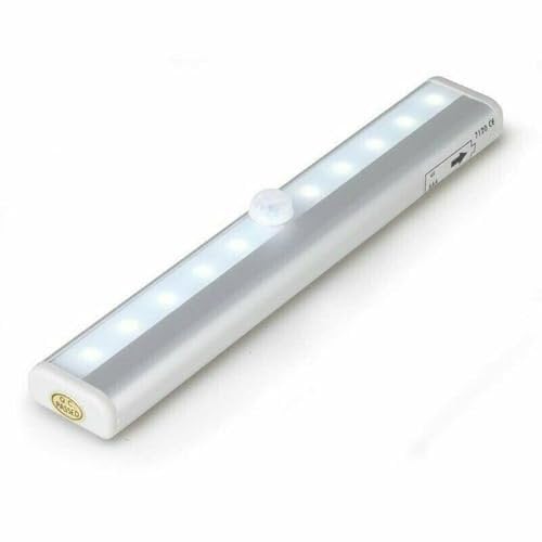 10 LED PIR Motion Sensor LED Night Light Battery Operated with Magnetic Strip x1