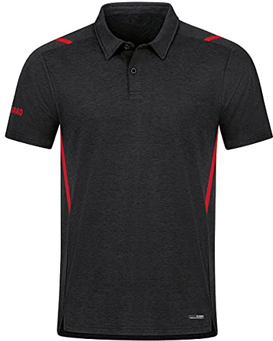 JAKO Herren Poloshirt Challenge, Schwarz-Meliert/Rot, M