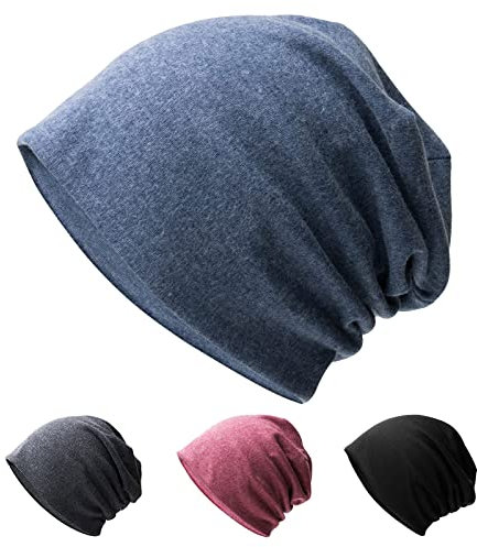 Hurinan Unisex Slouch Beanie Hat Jersey Beanie Skull Cap Classic Baggy Hat Lightweight and Soft Knitted Cotton Hat Headwear for Men Women (Blue)