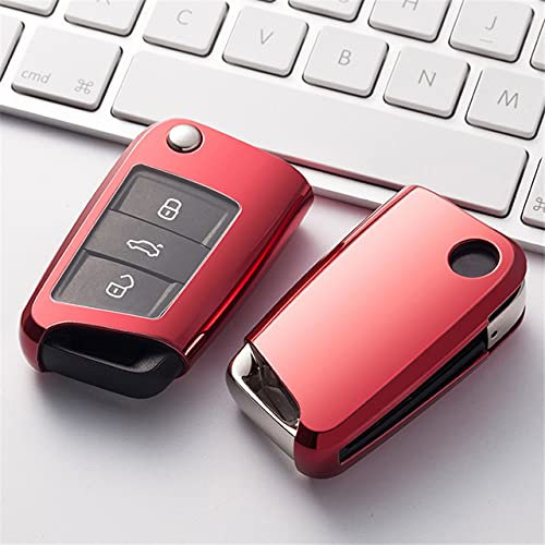 YJADHU TPU Herren Damen Schlüsselanhänger Schlüsselanhänger Autoschlüssel Case Cover, passend für Seat Leon Ibiza MK2 MK3 5F 6L 6J FR Ateca,Red only case