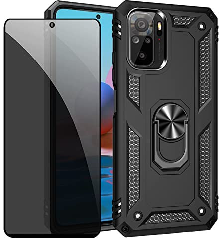 JOYTAG Funda para Xiaomi Redmi Note 10 4G/Note 10S Carcasa Negro con Protector de Pantalla de Privacidad, Anti Espía Cristal Templado