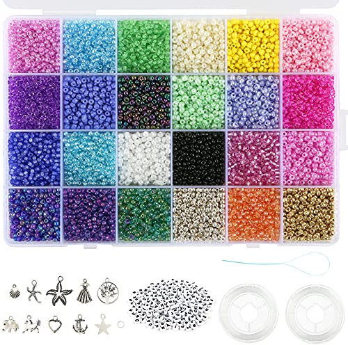 Ucouper Perlen für Armbänder Selber Machen 13000+ Perlen zum Auffädeln 3mm Glasperlen Buchstabenperlen 24 Farbe Perlenset Beads mit Loch Handwerk Geburtstag Weihnachten Schmuck Ketten mit Buchstaben