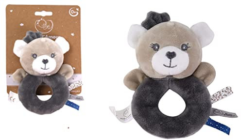 Dodo d'AMOUR - Rassel-Kuscheltier - Bär - 012290 - Grau - Fleece - Geburt - Plüschtier - Baby - Beruhigend - Weich - Waschbar - 13 cm x 10 cm - Ab 0 Monaten