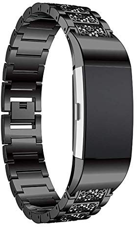 ZUZIS Metallband Kompatibel Mit Fitbit Charge 4/ Charge 3, Ladys, Edelstahl, Ersatz für Edelstahl mit Goldener Blitz, Halskette, Armbänder, Ladegerät 4/3 Fitnessstudio,1