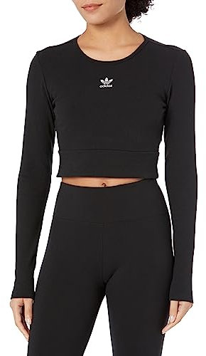 adidas Originals Women's Essentials Ribbed Long Sleeve T-Shirt, Black, L