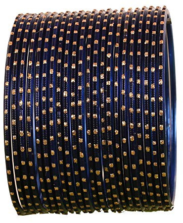 Touchstone „Bunte 2 Dutzend Armreif-Kollektion“ Indischer Bollywood-Designer-Schmuck aus Metalllegierung mit strukturierter Indigoblau-Optik, 24er-Set in antikem Goldton für Damen.