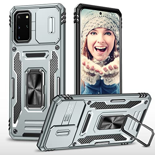 ATISIJIE Hülle für Samsung Galaxy S20 Plus / S20 Plus 5G Handyhülle [Slide Camera Kameraschutz], Metall 360 Grad Metal Ring Halter Standard Stoßfest Schutzhülle Case Cover Schutzfolie Grau