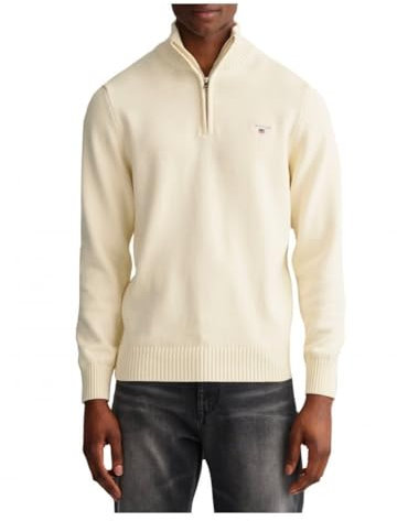 GANT Herren Lässiges Baumwoll-Sweatshirt Mit Halbem Reißverschluss, Cream, XL