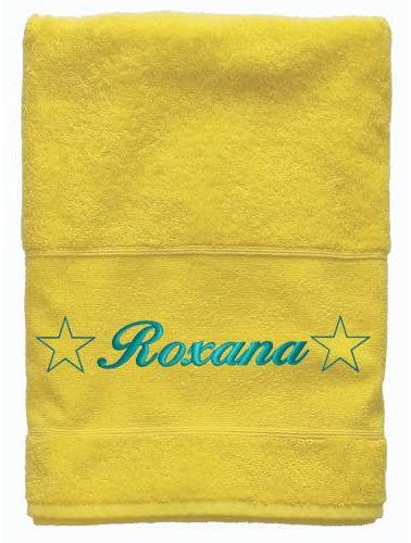 Bentini Duschtuch | Gr. 70 x 140 | Personalisiert | Bestickt mit Namen und Sterne | Geschenkidee | Lange Haltbarkeit (70 x 140 cm, gelb)