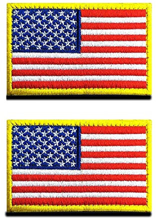 Zcketo Toppa con bandiera degli Stati Uniti d'America, 2 pezzi, con gancio e anello, ricamata, emblema nazionale, per calcio, biliardo, squadre, tattico militare, oro