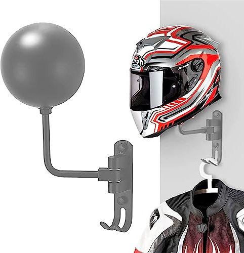 Olymajy Support Casque Moto, Porte Casque Moto avec Crochet, Support de Chapeau Rotatif Fixé au Mur, Casque, Casque de Vélo présentoir de (Gris)