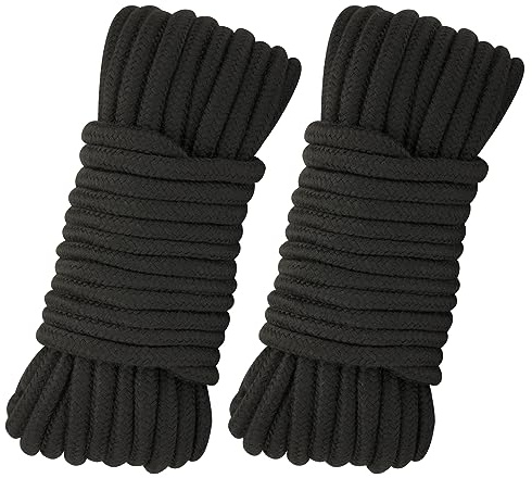 2Pcs Soft Cotton Rope, 66Ft x 8MM Thick String, Black Cotton Cord