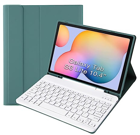 HLTOOP Samsung S6 Lite Table Hülle mit Tastatur (Deutsches QWERTZ) Abnehmbarer magnetischer BluetoothTastatur für Samsung Tab S6 Lite 10,4 Zoll,Green2,German Keyboard